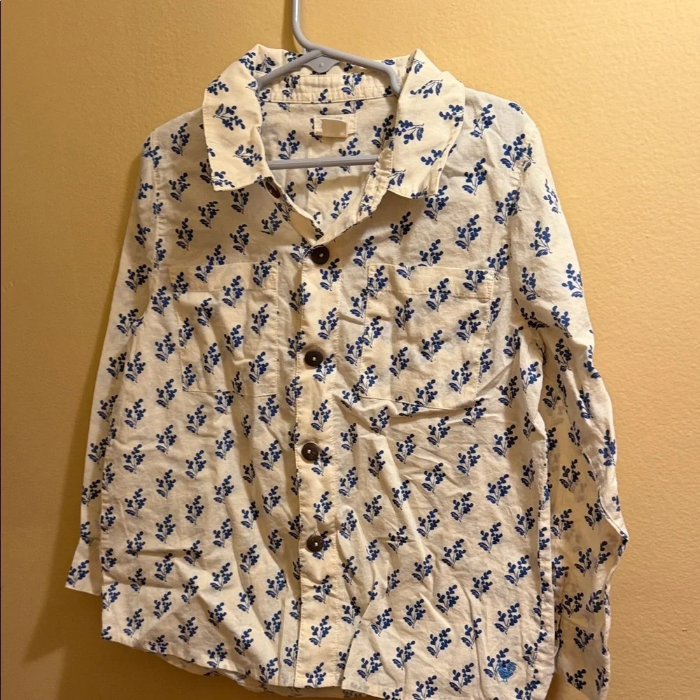Blue Rooster Collection Cream Shirt with Blue Floral Print
